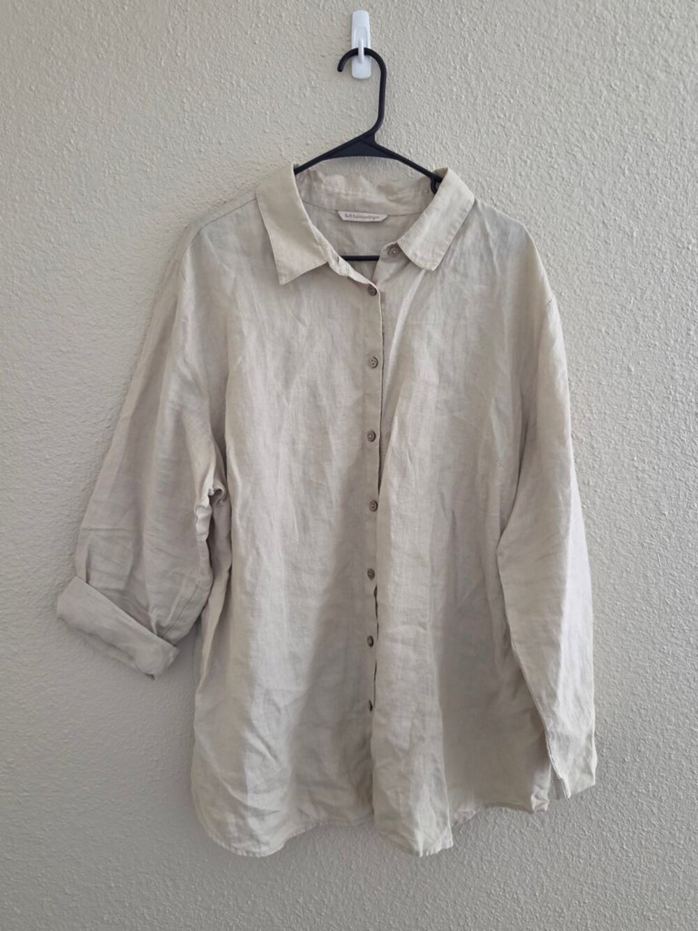 Soft Surroundings Womens 100% Linen Shirt Beige Button Front Wood Buttons 3X